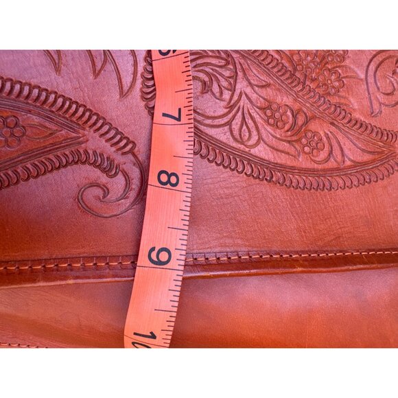 Handmade Leather Tote Bag & Coin Purse Set With Floral Embossing Large Size Oran - Picture 7 of 9